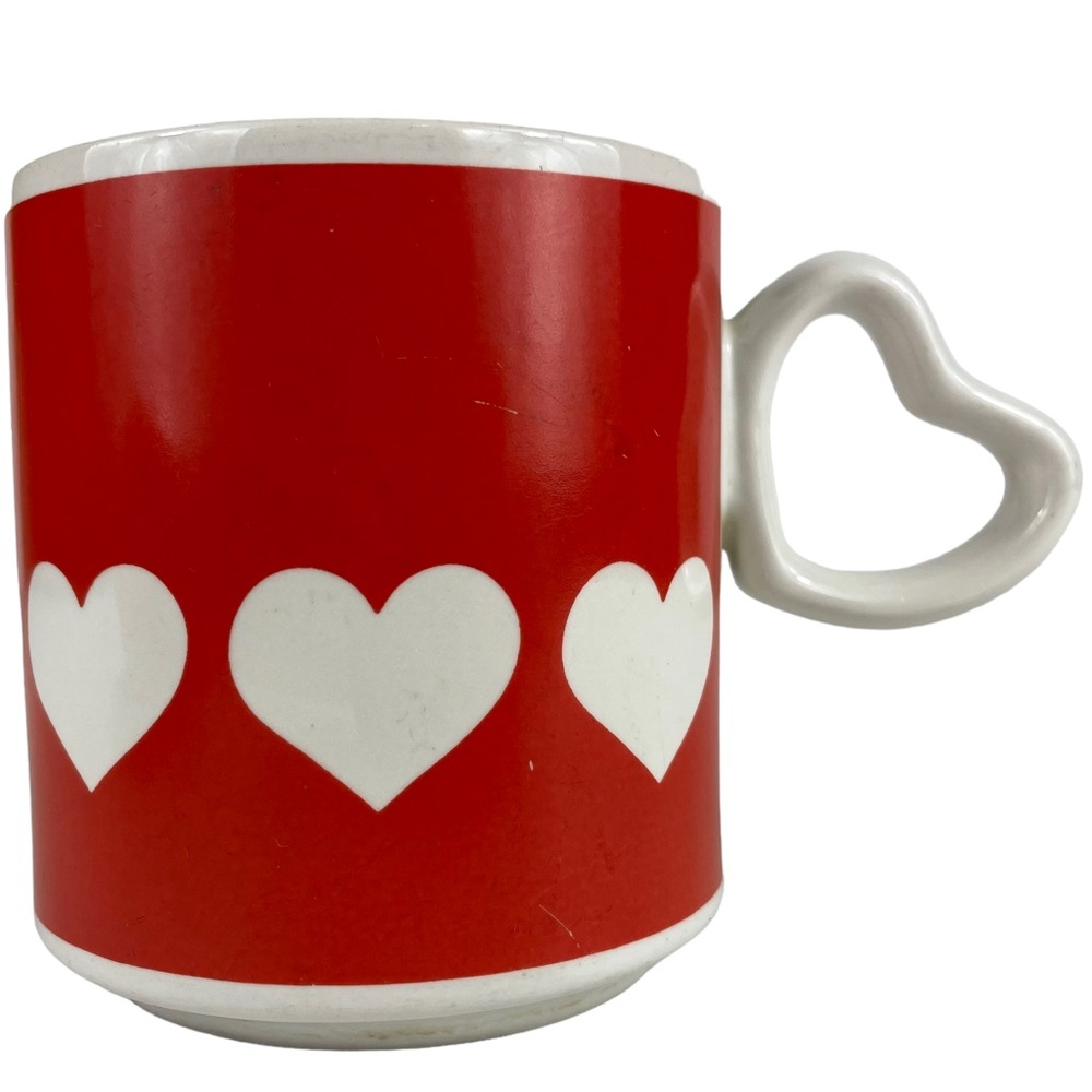 Vintage Valentines Heart-shaped Handle Unique Coffee Mug Cup Tea Love Red White
